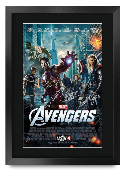 HWC Trading Avengers The Cast Gifts Printed Poster Signed Autograph Picture for Movie Memorabilia Fans - A3 Framed The Avengers