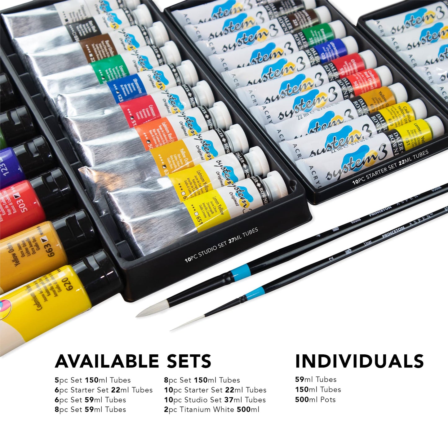 Daler-Rowney System3 Acrylic Paint, Plastic Tubes, 2oz - 59 ml, Cardboard Box, Selection Set, 8 Assorted Colours SELECTION SET 8X59ML