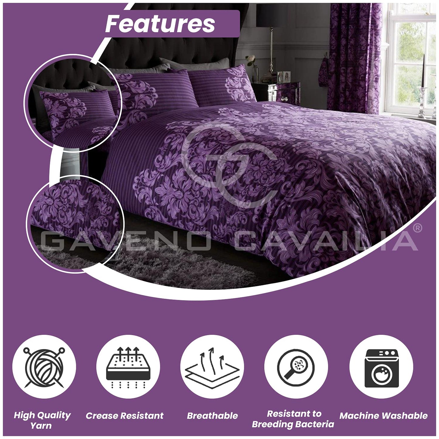 GC GAVENO CAVAILIA Paisley Duvet Cover King Size - Reversible Bedding & Linen - Ultra Soft Bed Cover With Pillow Cases - Purple