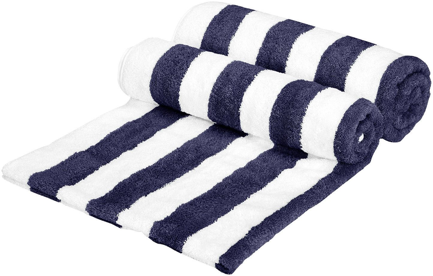 Amazon Basics Cabana Stripe Set of 2 Beach Towels, Navy Blue, 60" L x 30" W