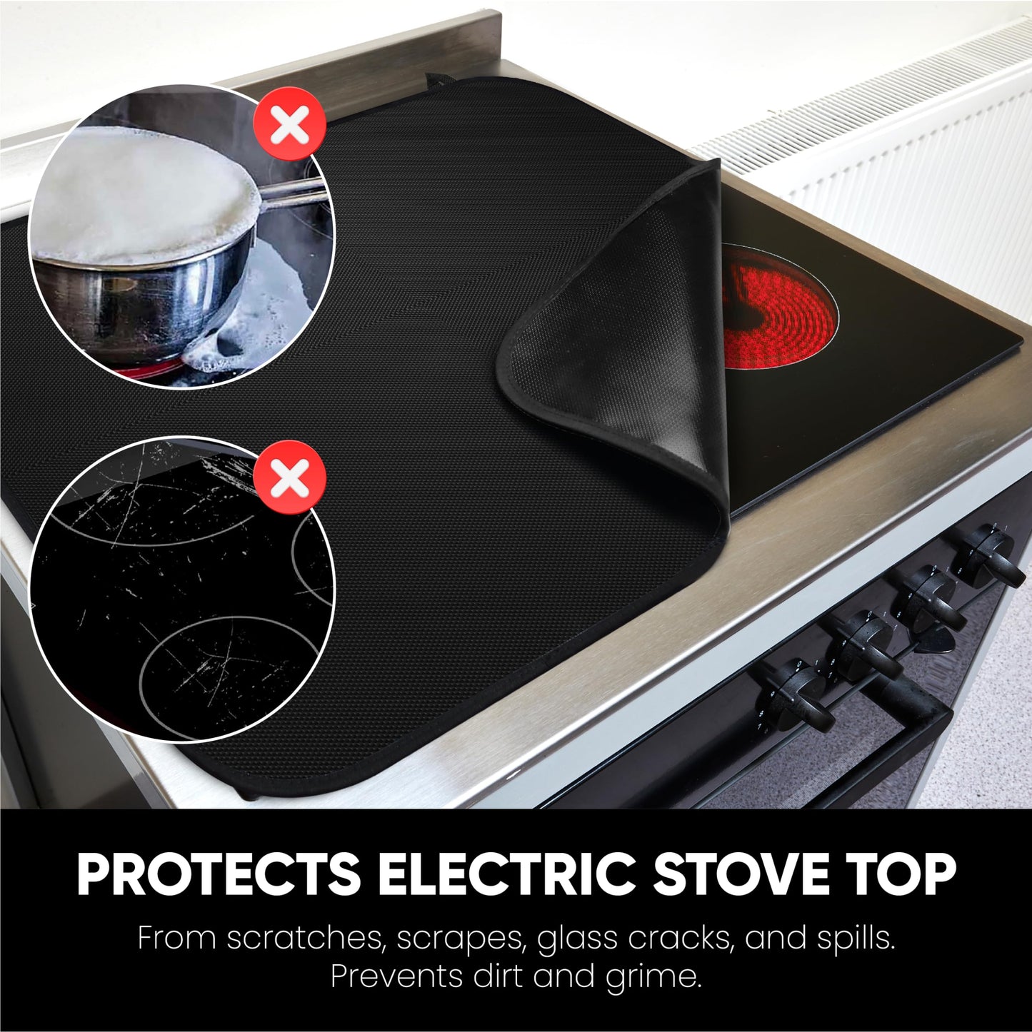 Larsic Fireproof Stove Cover - Protects Electric Stove Washer Dryer Top. Anti-Slip Coating Waterproof Foldable Prevents Scratching, Expands Usable Space (61X53 cm, Fireproof Black) 61X53 cm