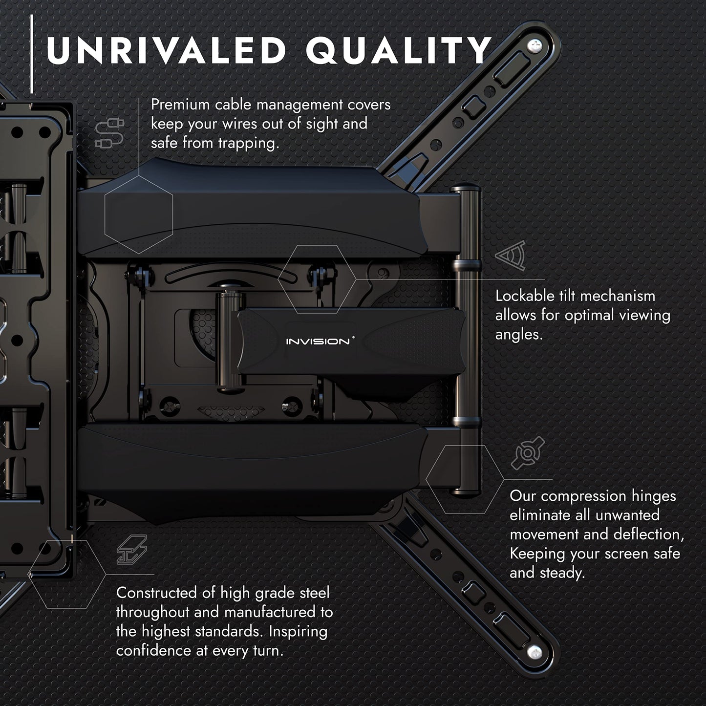 Invision TV Wall Bracket Mount for 24-60 Inch Screens, VESA 100x100mm up to 400x400mm, Tilts Swivels & Extends for Flat & Curved TVs, Includes Spirit Level, Weight Capacity 36.2kg (HDTV-E)