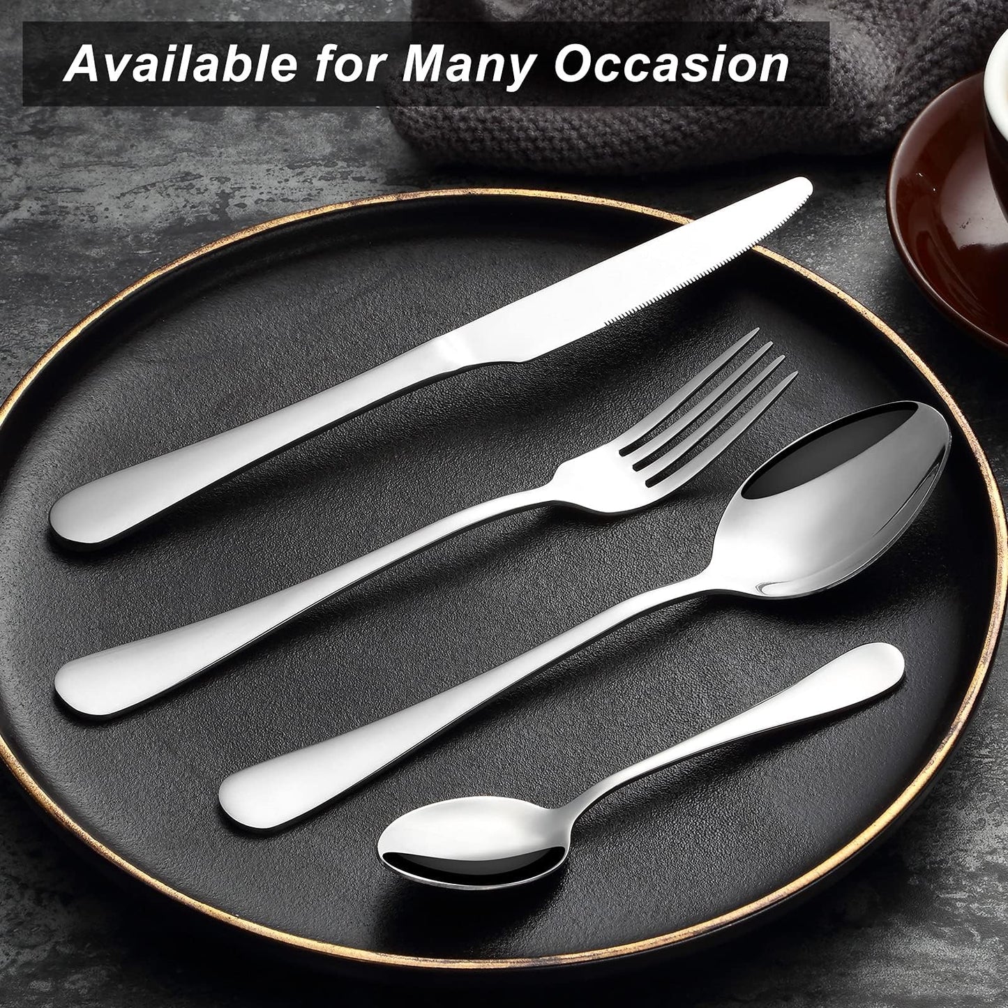 Cutlery Set, Pleafind Cutlery Set for 8, 32 Piece Silverware Set, Stainless Steel Knife and Fork Set, Flatware Set, Mirror Polished, Dishwasher Safe Silver Premium-32piece