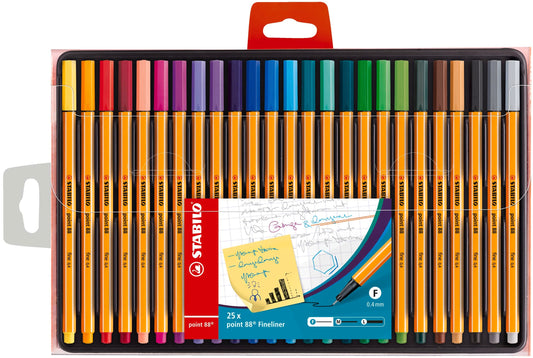 Fineliner - STABILO point 88 - Pack of 25 - Assorted Colours