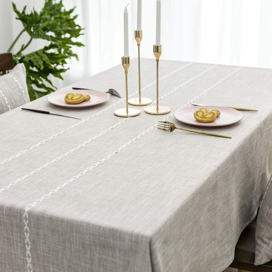 Home Brilliant Rectangle 132 x 218 Lattice Stripe Party Faux Linen Heat-Resistant Tablecloths for Kitchen Patio Easter Decorations(Oblong, 52 x 86 Inches, Light Linen) Rectangle, 132x218 cm, 6-8 Seats 001 Light Linen