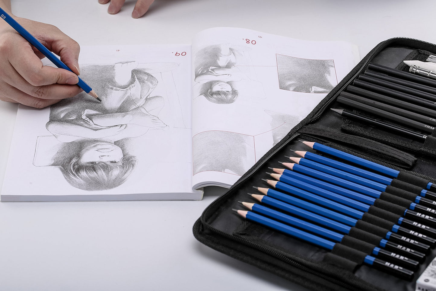 H & B Sketching Pencils Drawing Set,40pcs Art Supplies Artist Sketching Kit with Sketch Draw Pencils Charcoal Pencil Extender Canvas Pencil Bag and More for Artist Beginners Kids Adults 40 Pcs sketch pencils kit