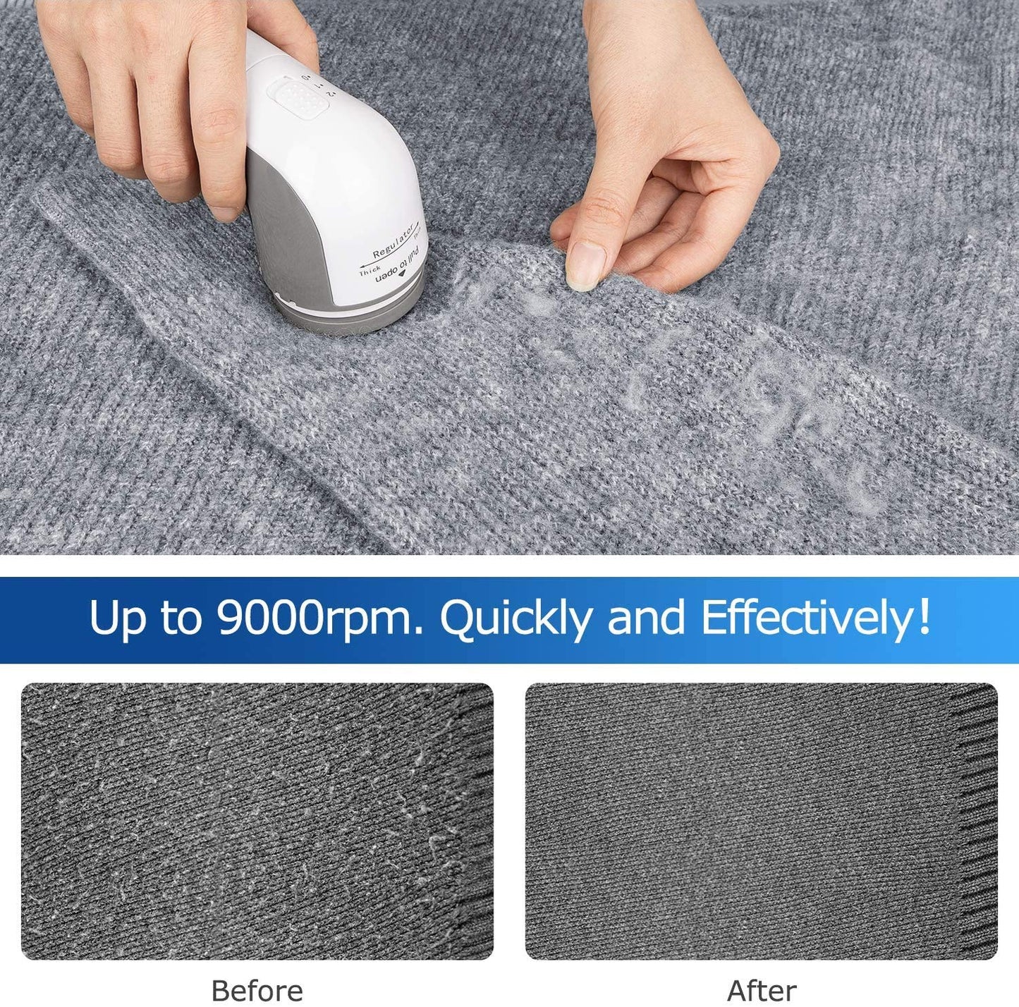 BEAUTURAL Portable Fabric Shaver and Lint Remover with 2-Speeds, Adjustable Shave Height, Dual Protection for Your Clothes, Quickly and Effectively Remove Fluff, Lint, and Bobbles Grey