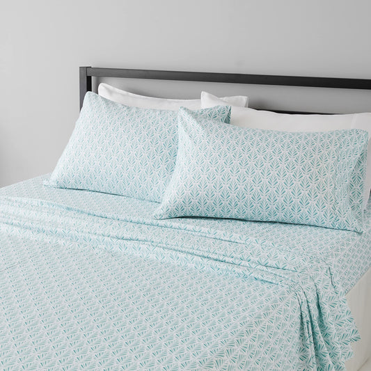 Amazon Basics 3 Count Lightweight Super Soft Easy Care Microfiber Bed Sheet Set with 14” Deep Pockets - King, Aqua Fern, Geometric