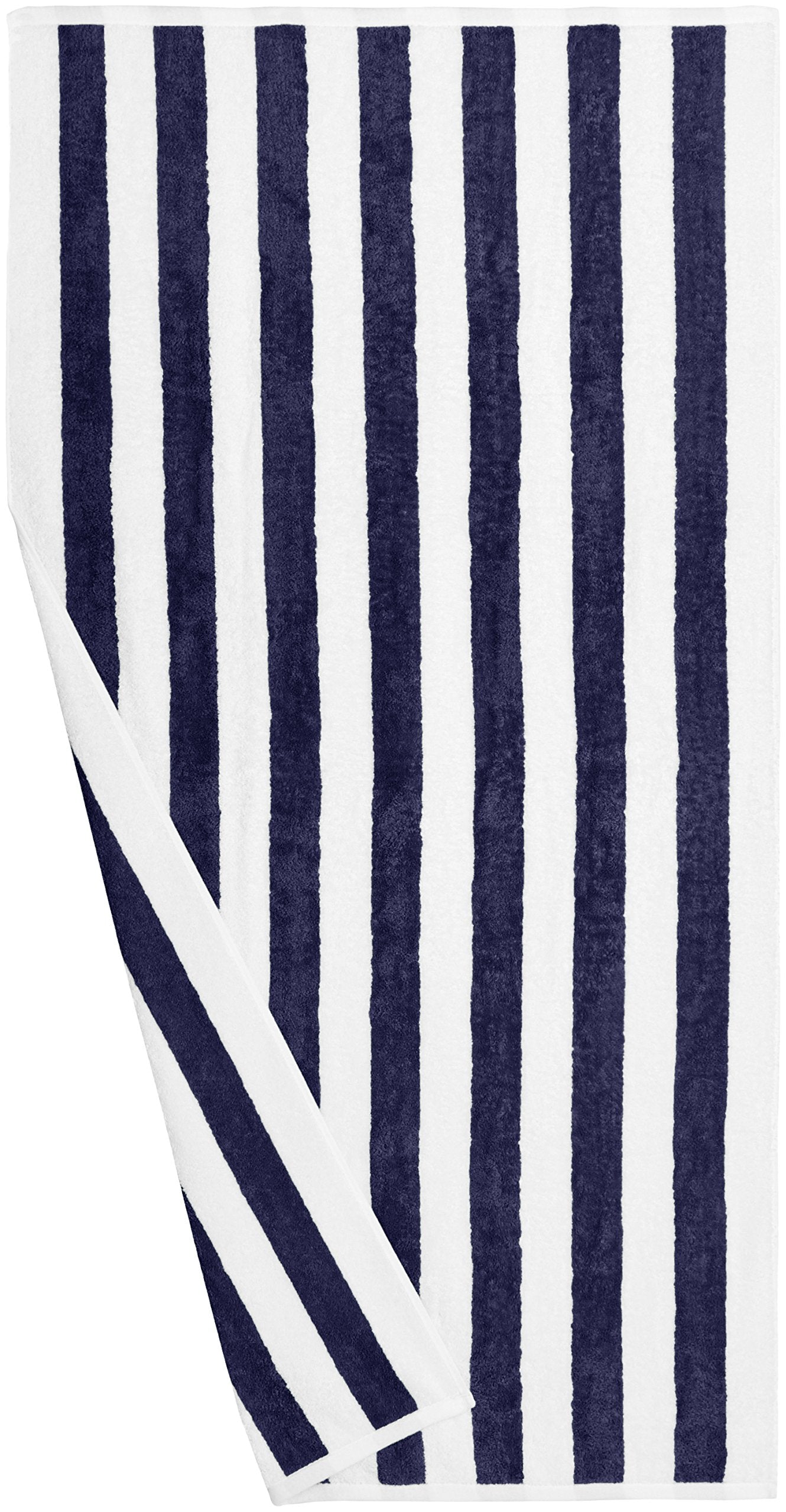 Amazon Basics Cabana Stripe Set of 2 Beach Towels, Navy Blue, 60" L x 30" W