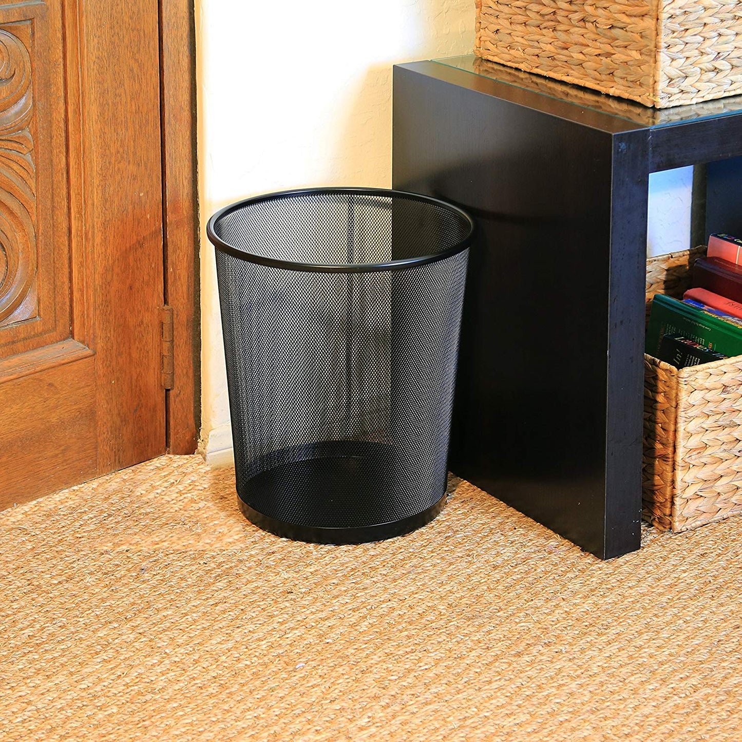 DIVCHI Circular Mesh Wastebasket Trash Can, Waste Basket Garbage Can Bin for Bathrooms, Kitchens, Home Offices, Dorm Rooms(BLACK) Black