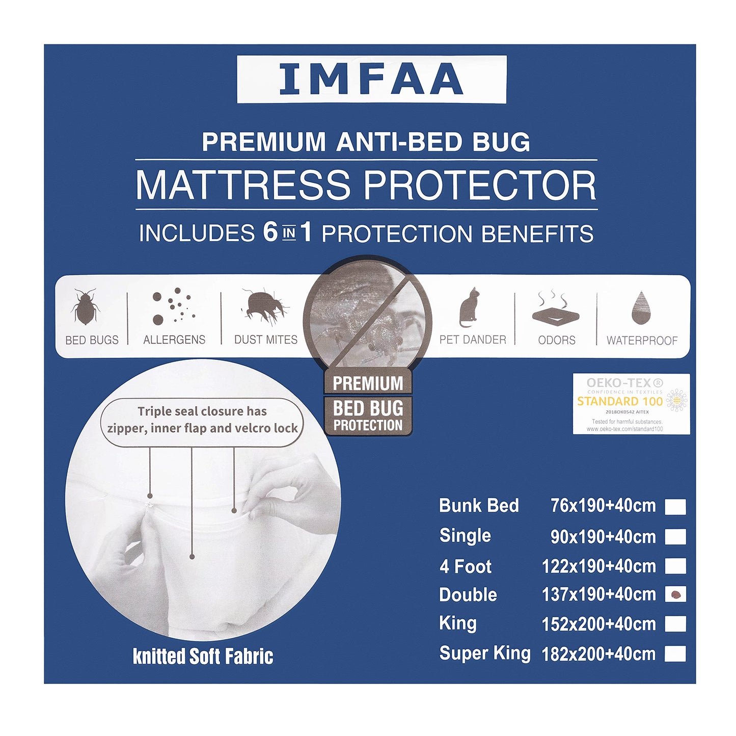 IMFAA Fully Zipper Encasement Anti Bug Bed, Anti allergy and fully waterproof Single mattress protector Cover Encasement with Zip. (Single(90x190+40) Cm) Single(90x190+40)Cm