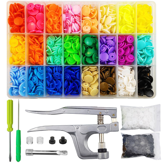 460 Sets T5 Plastic Snaps with Snap Pliers, 24-Colors 12mm Snap Buttons for Sewing, Snap Fasteners kit for Sewing, Clothing, Crafting, Diaper, Bibs A_Plastic snaps kit_12.4mm