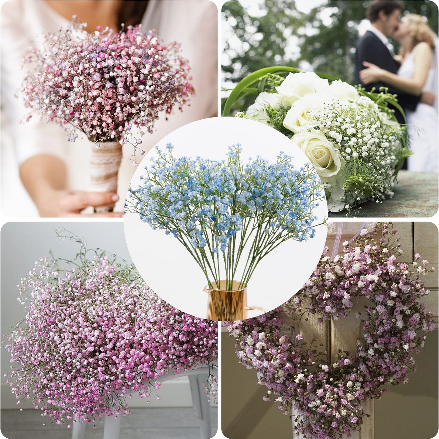 YSBER 12 Pack Baby Breath/Gypsophila Artificial Fake Silk Plants Wedding Party Decoration Real Touch Flowers DIY Home Garden(White) White