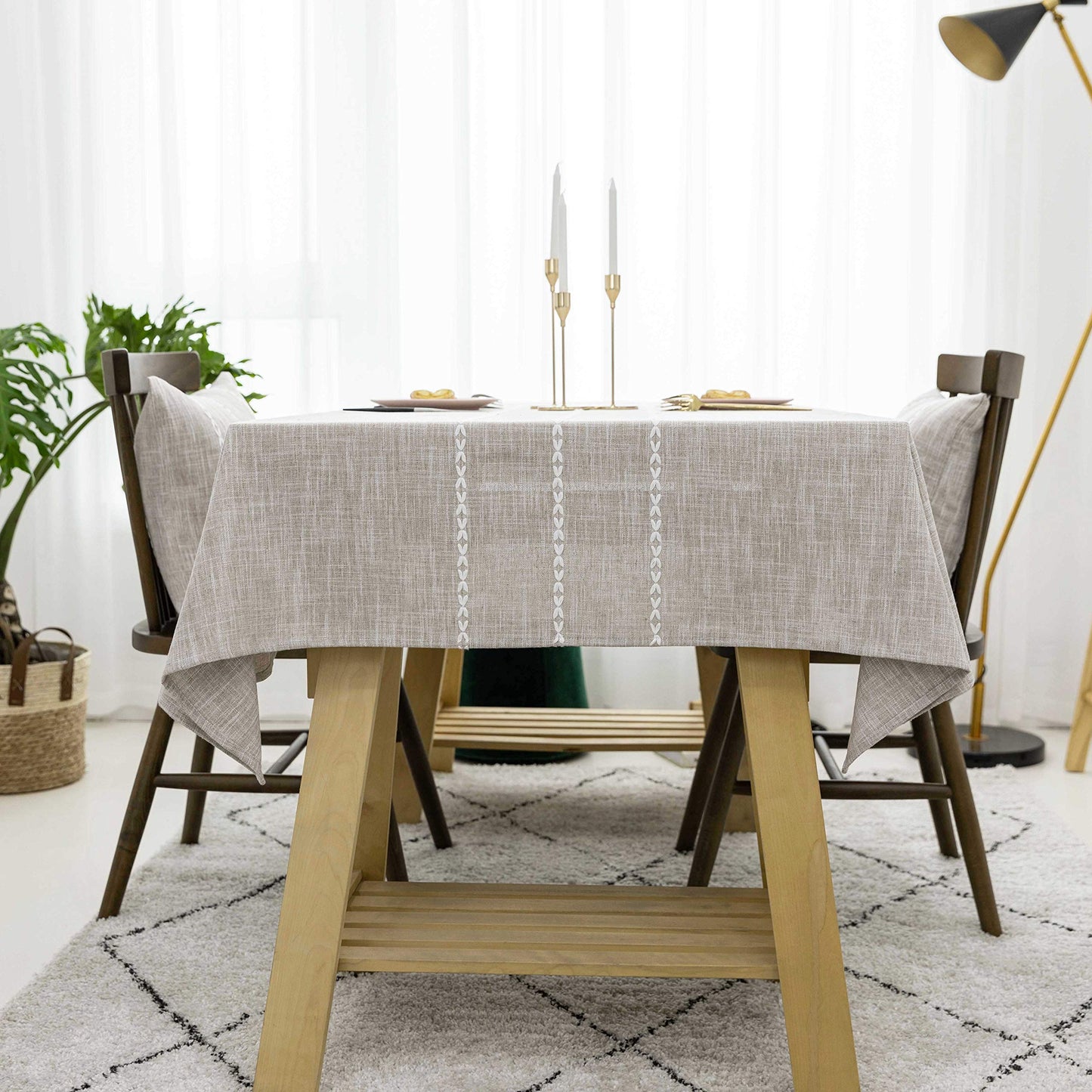 Home Brilliant Rectangle 132 x 218 Lattice Stripe Party Faux Linen Heat-Resistant Tablecloths for Kitchen Patio Easter Decorations(Oblong, 52 x 86 Inches, Light Linen) Rectangle, 132x218 cm, 6-8 Seats 001 Light Linen