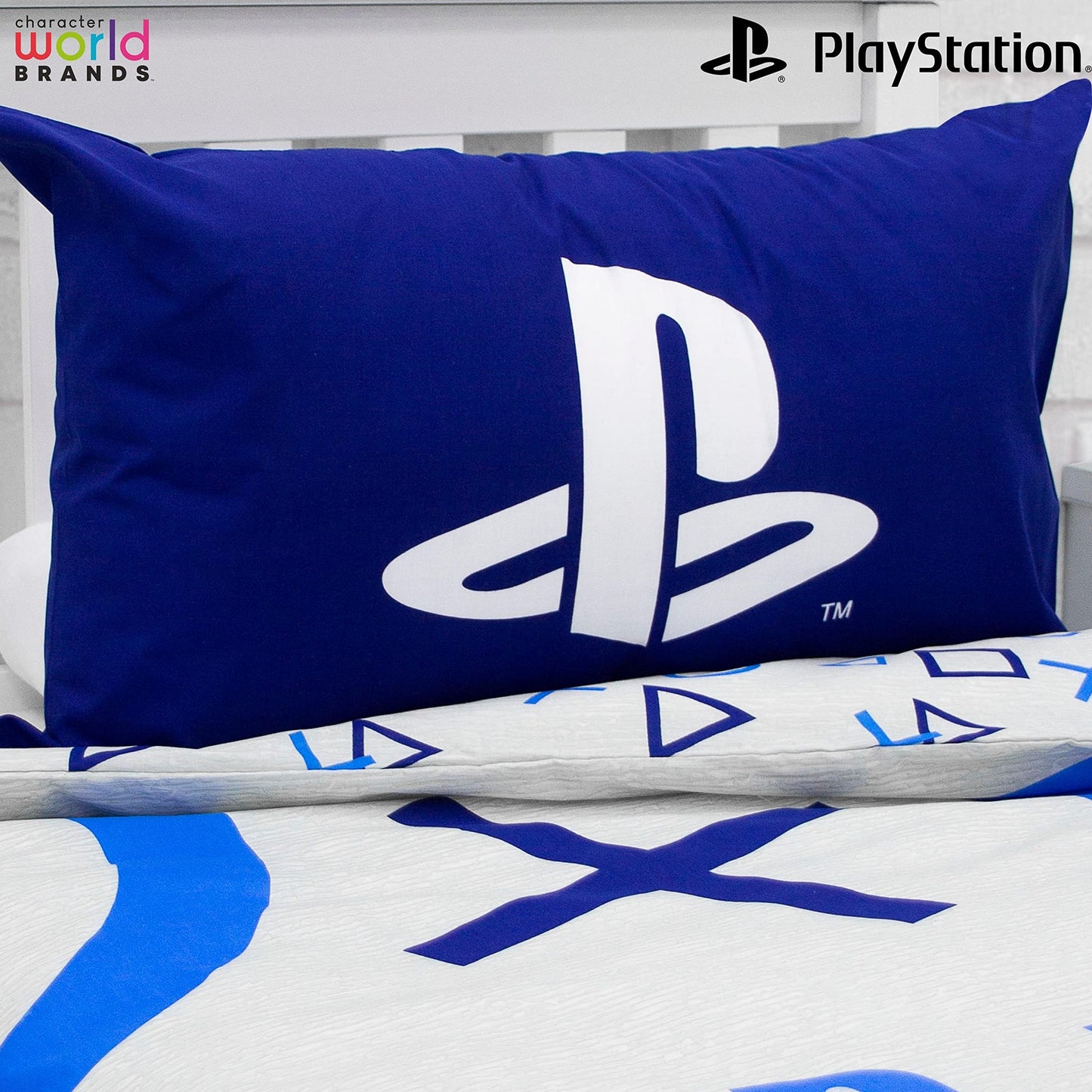 Character World Playstation Blue Single Duvet Cover Officially Licensed Sony Playstation Reversible Two Sided Gaming Bedding Design with Matching Pillowcase, Polycotton, Blue, PYSBLEDS001UK1