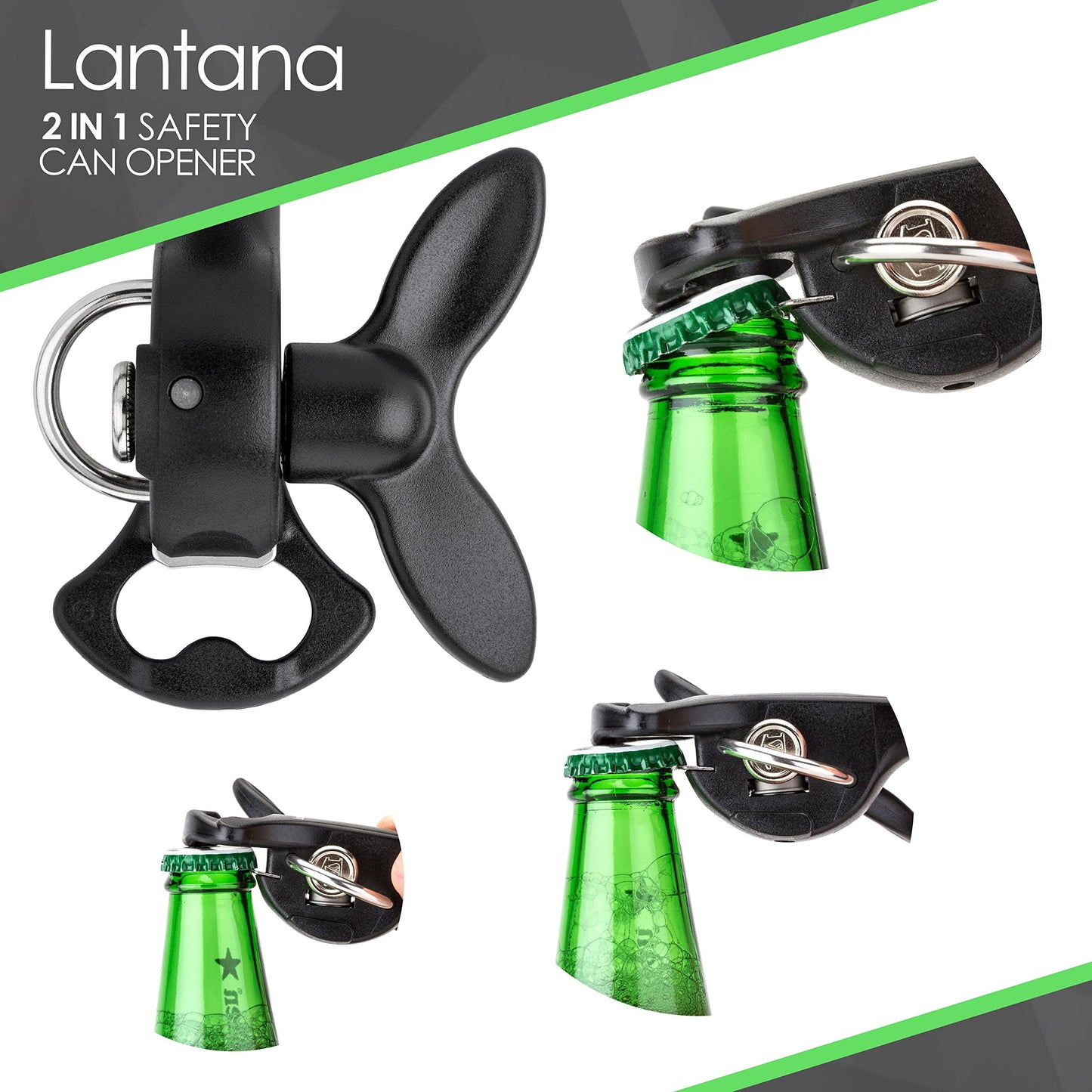 Lantana 2 in 1 Safety/Smooth Edge Tin Can Opener & Bottle Opener - Black/Stainless Steel