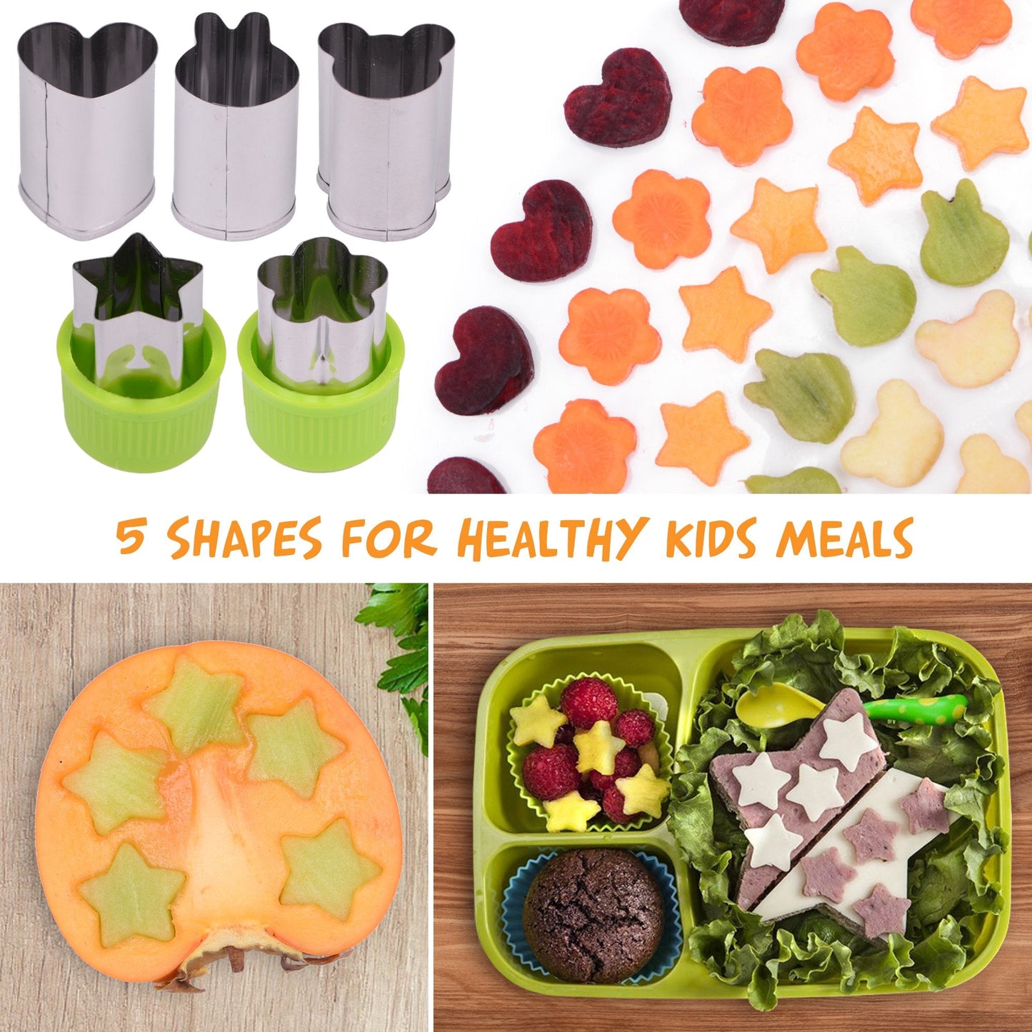 GET FRESH Sandwich Cutters for Kids – Childrens Cutters Set with 5 Sandwich Shapes/Cookie Cutters/Bread Cutters – Comes with 5 Vegetable Cutters and Bonus 10 Bento Decorations and 10 Scratch-off cards 30-pcs Set