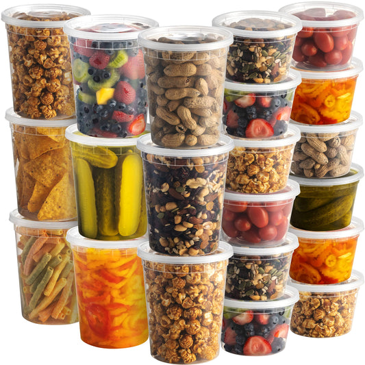 JoyServe Deli Food Containers with 54 Lids - (48 Sets) 24-32 Oz Quart Size & 24-16 Oz Pint Size Meal Prep Containers Reusable Airtight, Food Storage Containers, BPA-Free, Dishwasher, Microwave Safe 48 Sets - 16 & 32 oz