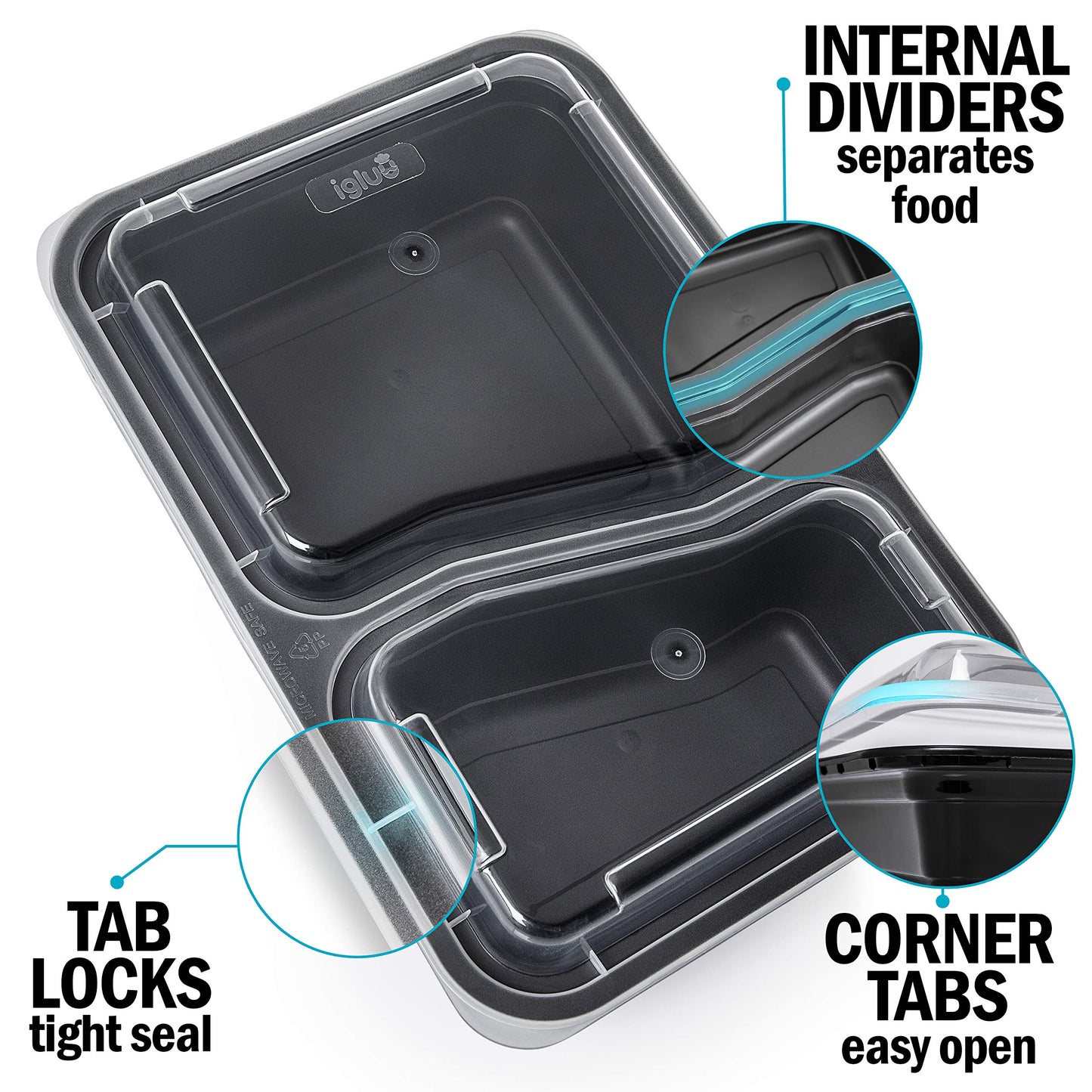 2 Compartment Meal Prep Containers - Reusable BPA Free Plastic Food Storage Trays with Airtight Lids - Microwavable, Freezer and Dishwasher Safe - Stackable Bento Lunch Boxes – [10 Pack, 30 oz] 10