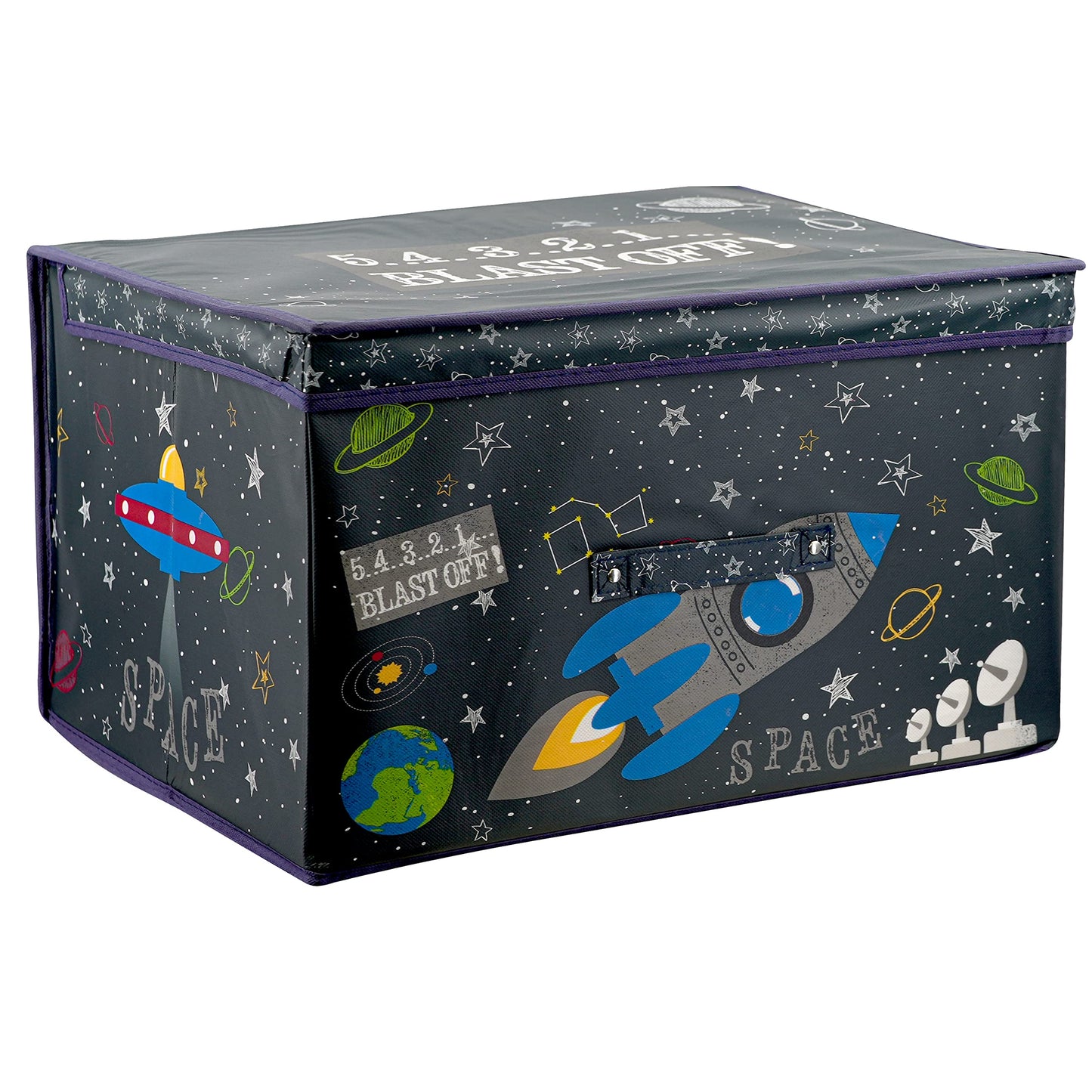 Large Collapsible Jumbo Storage Box Folding Storage Chest Kids Room Tidy Toy Box (Blast Off) Blast Off