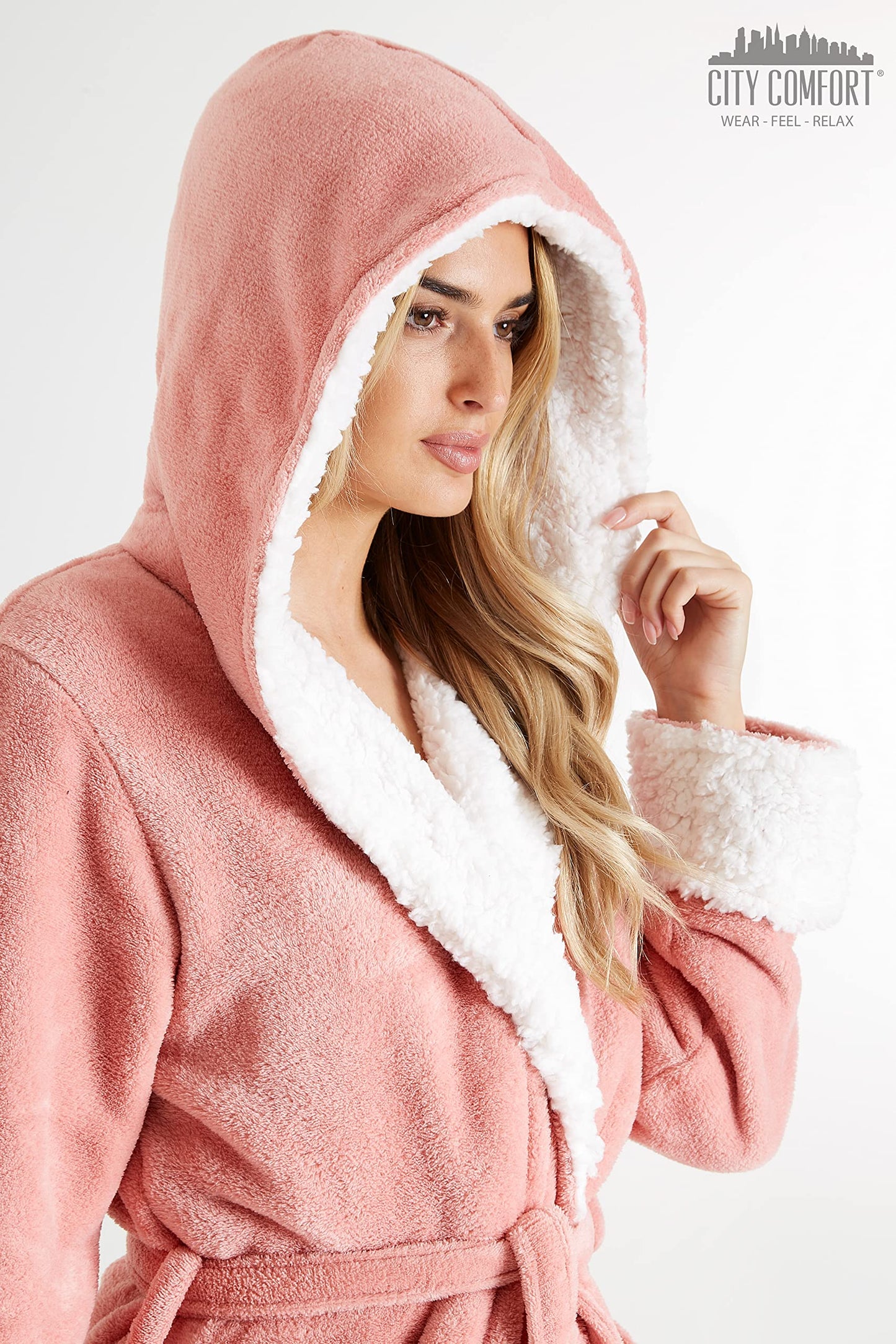 CityComfort Dressing Gown Women, Fluffy Bath Robes for Women, Gifts for Her L Dusky Pink