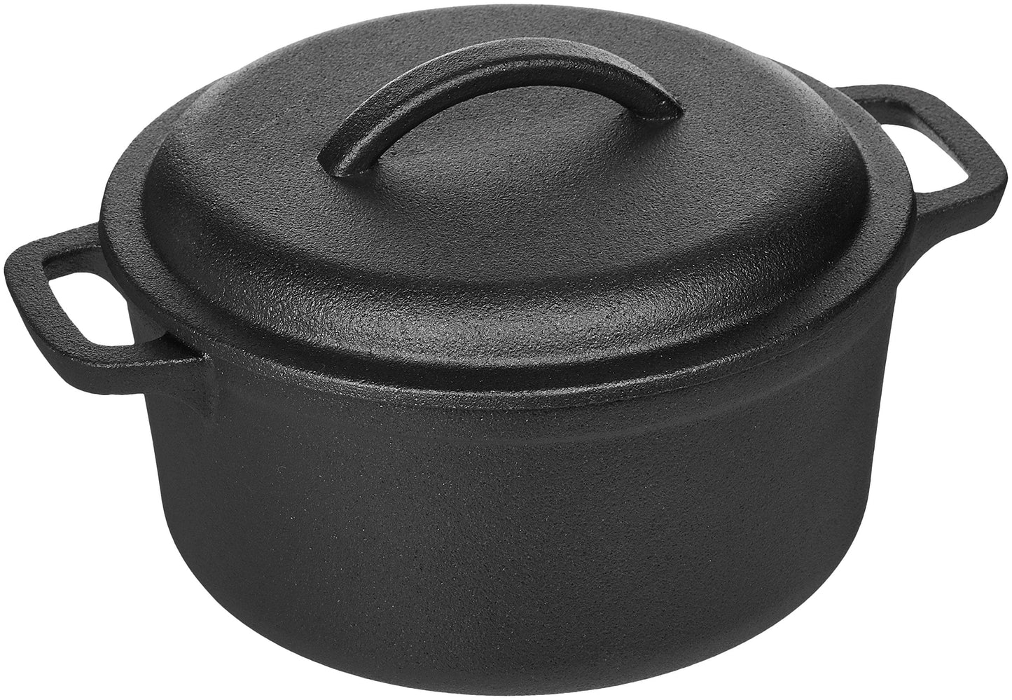 Amazon Basics Pre-Seasoned Cast Iron Round Dutch Oven with Dual Handles, 1.89 L, Black