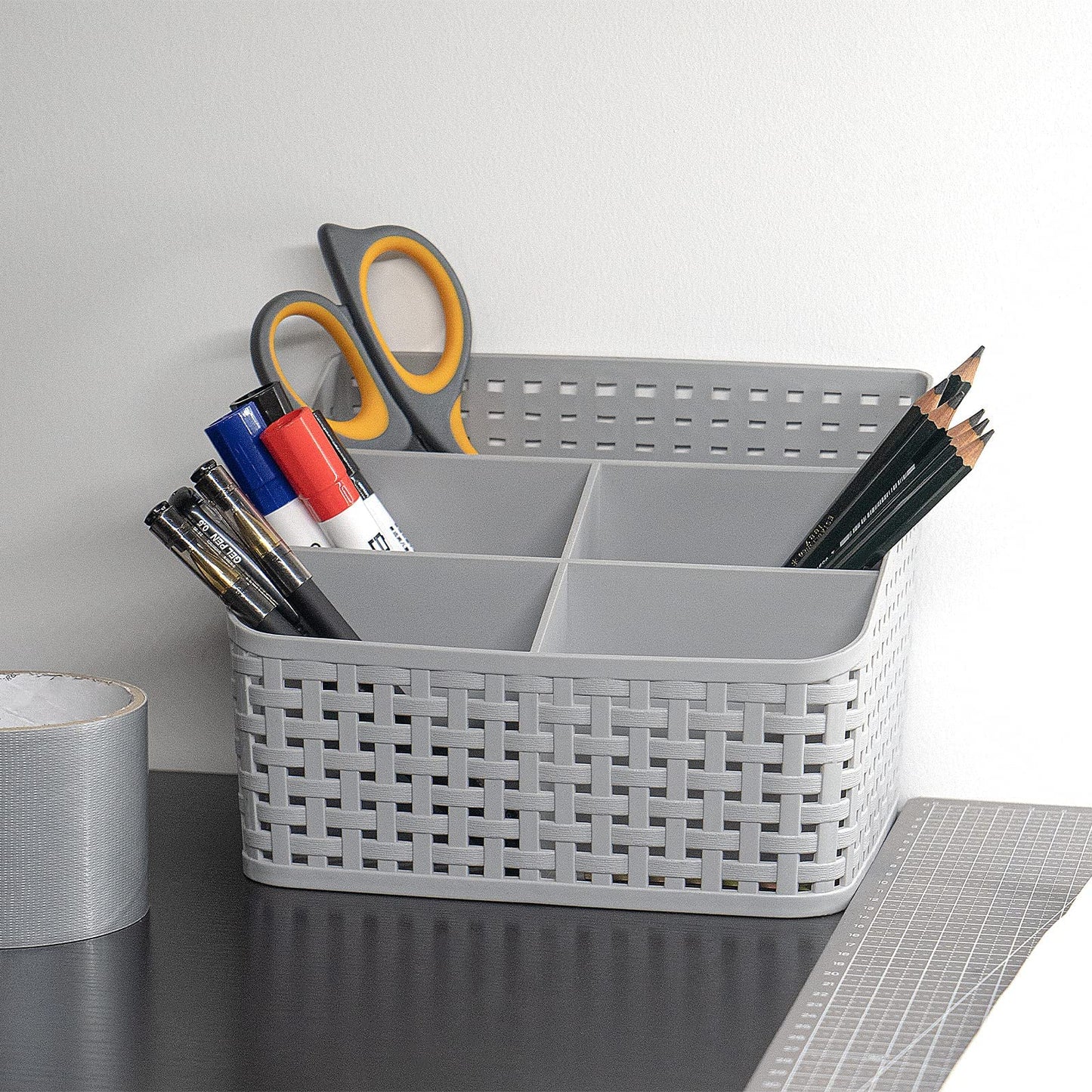 Fai Top Storage Basket, Cosmetic Box Organiser,Plastic Storage Box Desktop 5 Grid Sub-grid Storage Case Multi-function Storage for Desktop Office Bedroom Countertop Home Kitchen-Grey Grey