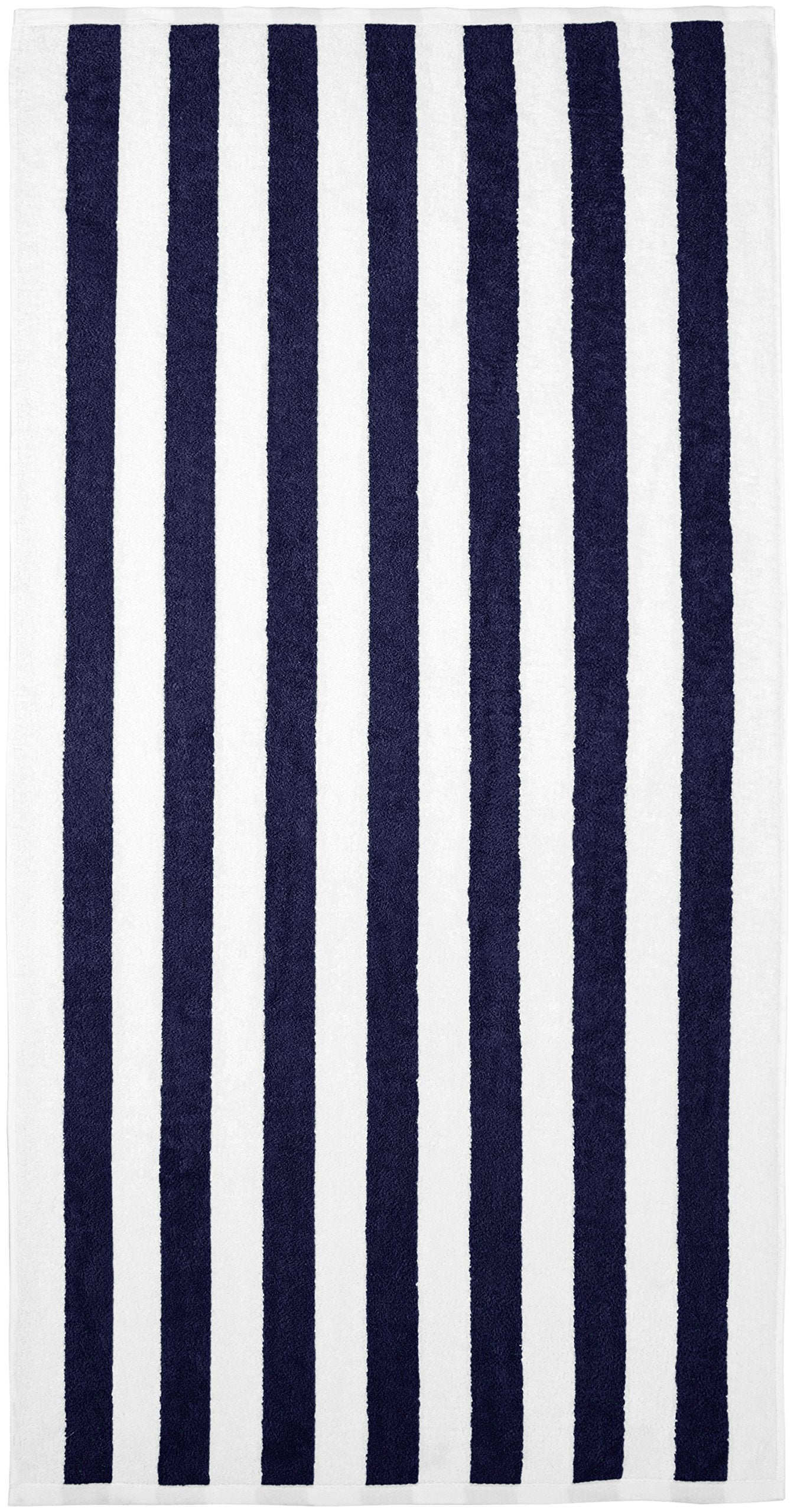 Amazon Basics Cabana Stripe Set of 2 Beach Towels, Navy Blue, 60" L x 30" W