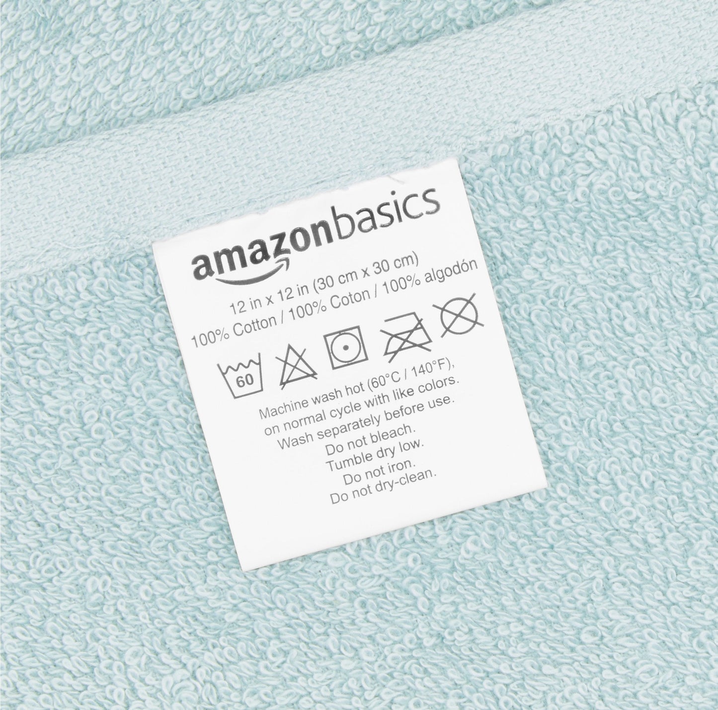 Amazon Basics Cotton Washcloths, 24-Pack, Ice Blue, 30 cm x 30 cm Pack of 24