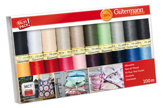 Gutermann Thread Set: Sew-All: 100m: Pack of 20, Assorted 20 x 100m Popular Basic