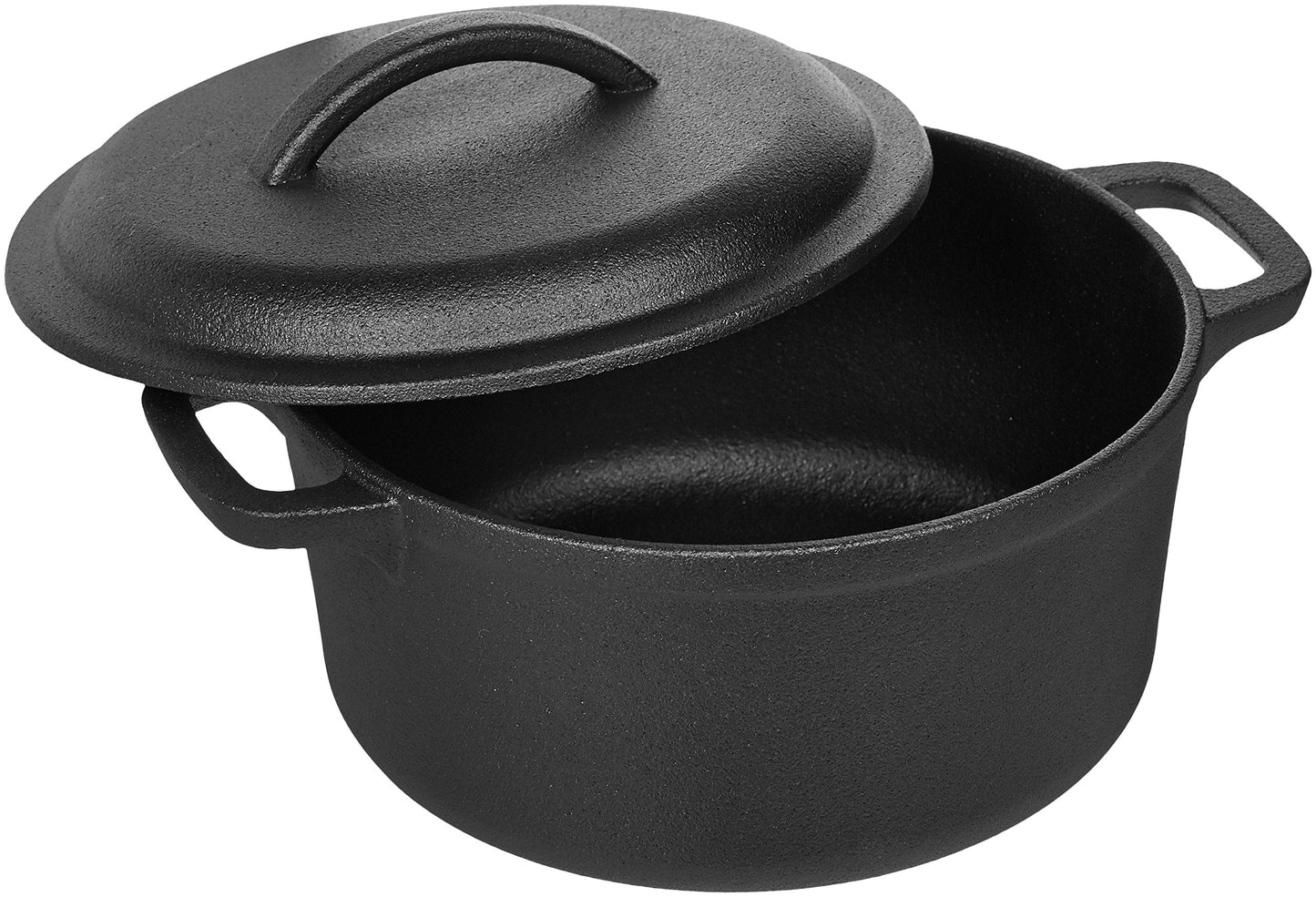 Amazon Basics Pre-Seasoned Cast Iron Round Dutch Oven with Dual Handles, 1.89 L, Black