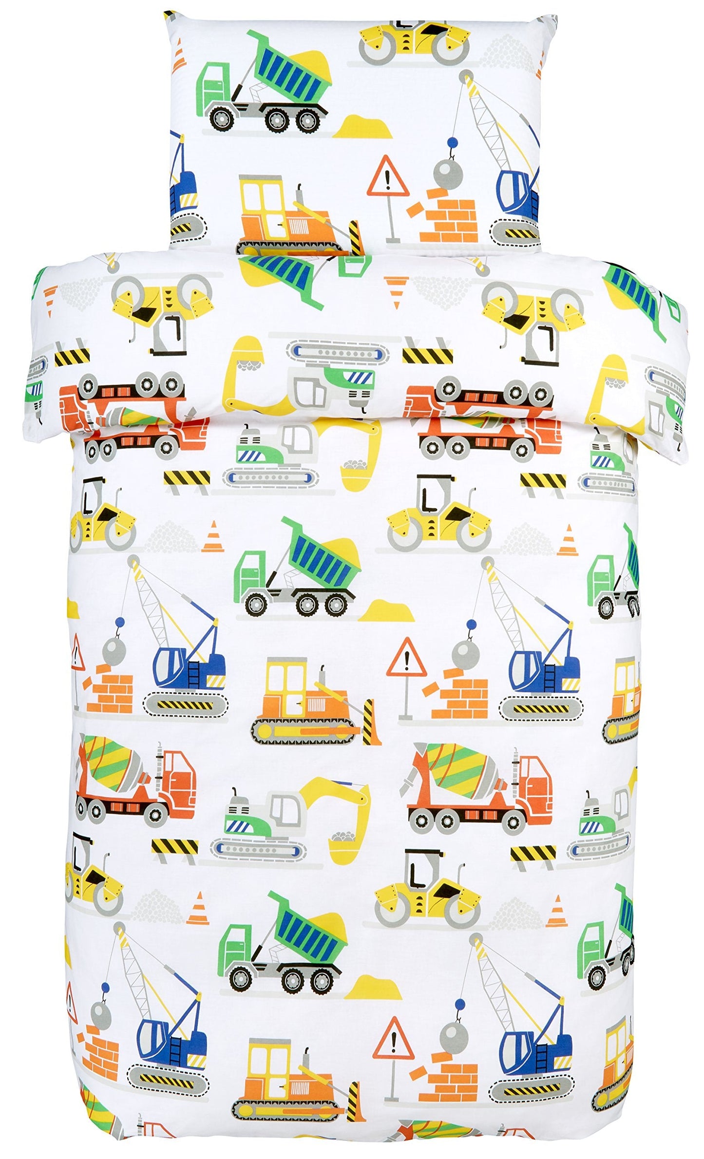 Bloomsbury Mill - Construction Vehicles - Trucks, Diggers & Cranes - Kids Bedding Set - Junior/Toddler/Cot Bed Duvet Cover & Pillowcase Cotbed Duvet Set