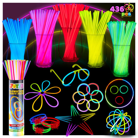 JOYIN 200pcs 8in (20.3cm) Glow Sticks for Children/Adult (Total 436 PCS 7 Colors), Glow Sticks Party Packs, Glow Bracelets Necklaces for Party, Glow in the Dark Party Supplies, Neon Party Decoration