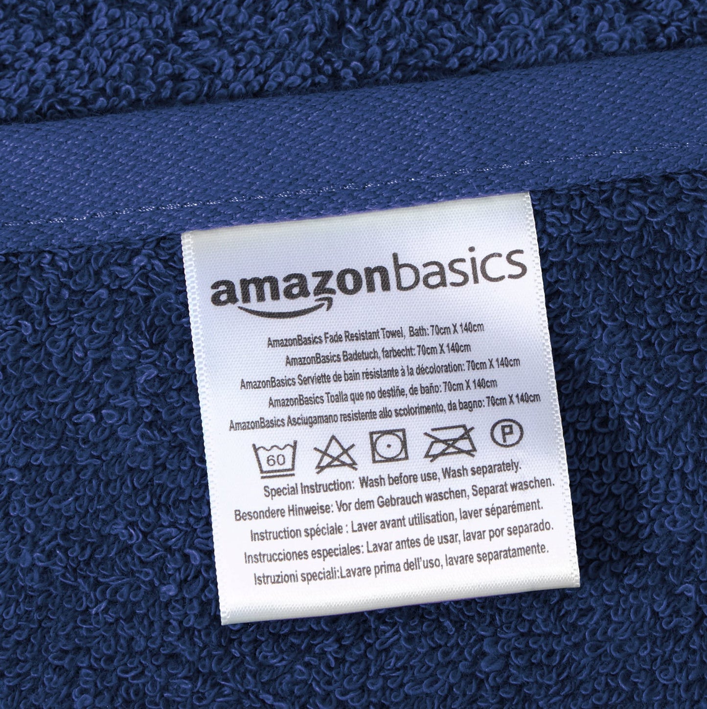 Amazon Basics 100% Cotton AB Fade Resitant Bath Towel, 2-Pack, Royal Blue, 140 cm L x 70 cm W Bath Towel (Pack of 2)