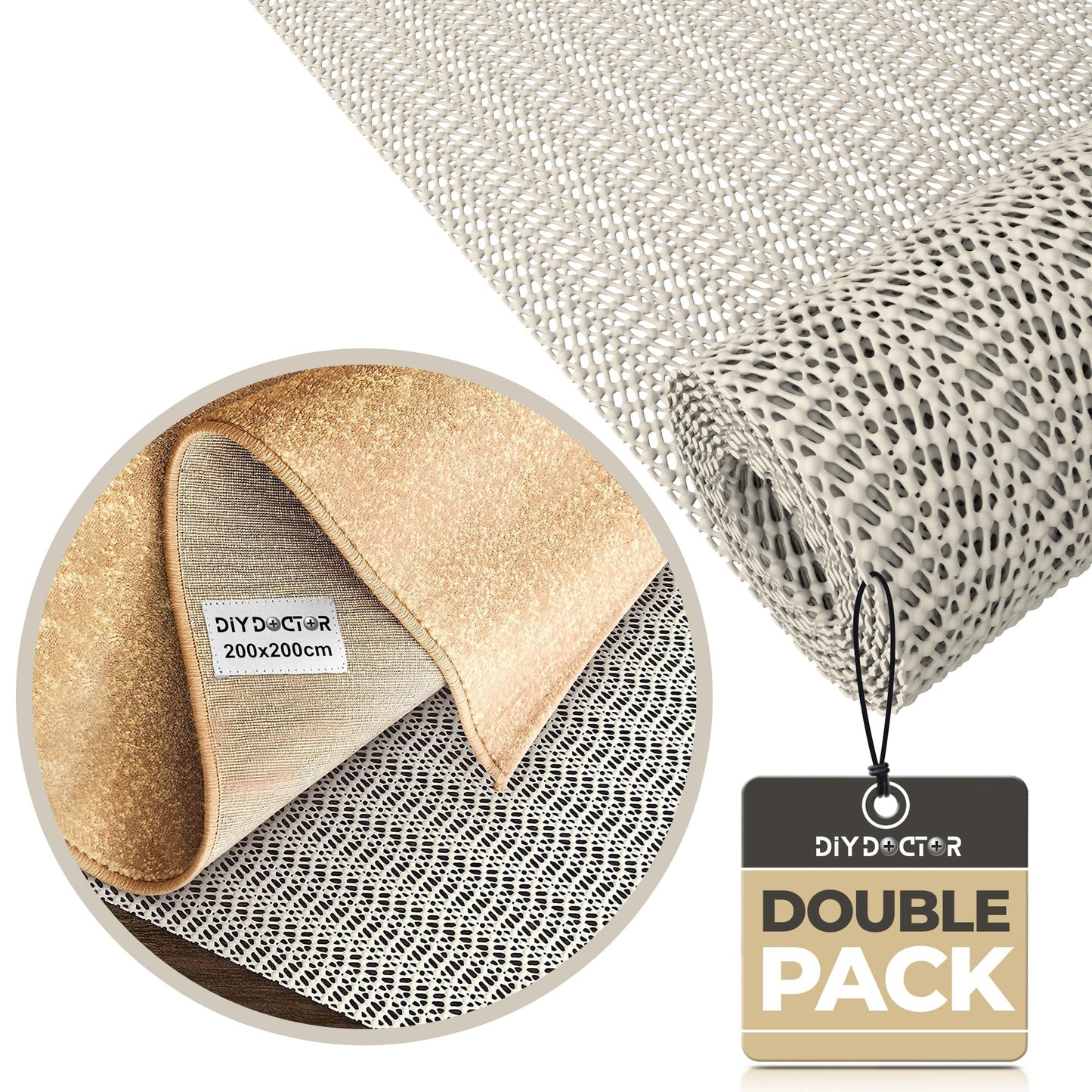 DIY Doctor Premium Rug Gripper - 200x200cm Large Non Slip Mat (2 Pack)- Anti Slip Rug Underlay - Rug Grippers for Laminate Floor - Rug Anti Slip Underlay - Multipurpose Anti Slip Mat 2 Pack