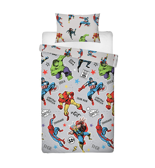 Marvel Comics Character World Licensed Grey Single Duvet Cover Design Reversible Two Sided Bedding Duvet Cover With Matching Pillow Case,DMCGREDS001UK1