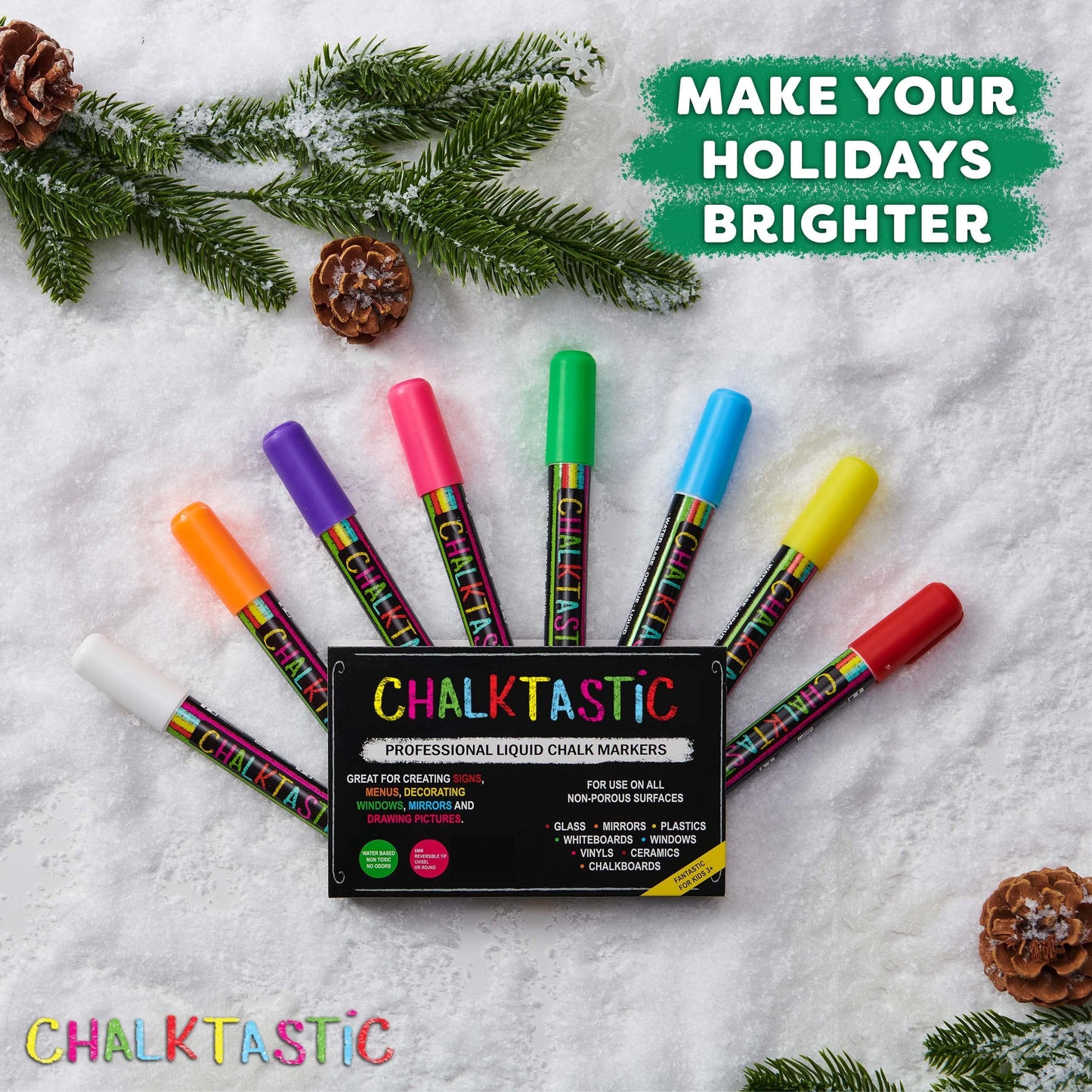 Colorful Art Co. Chalktastic Liquid Chalk Pens - Set of 8 Neon, Washable Chalkboard Pens for School Blackboard, Menu Board, Mirror, Ceramics & Car Window Glass