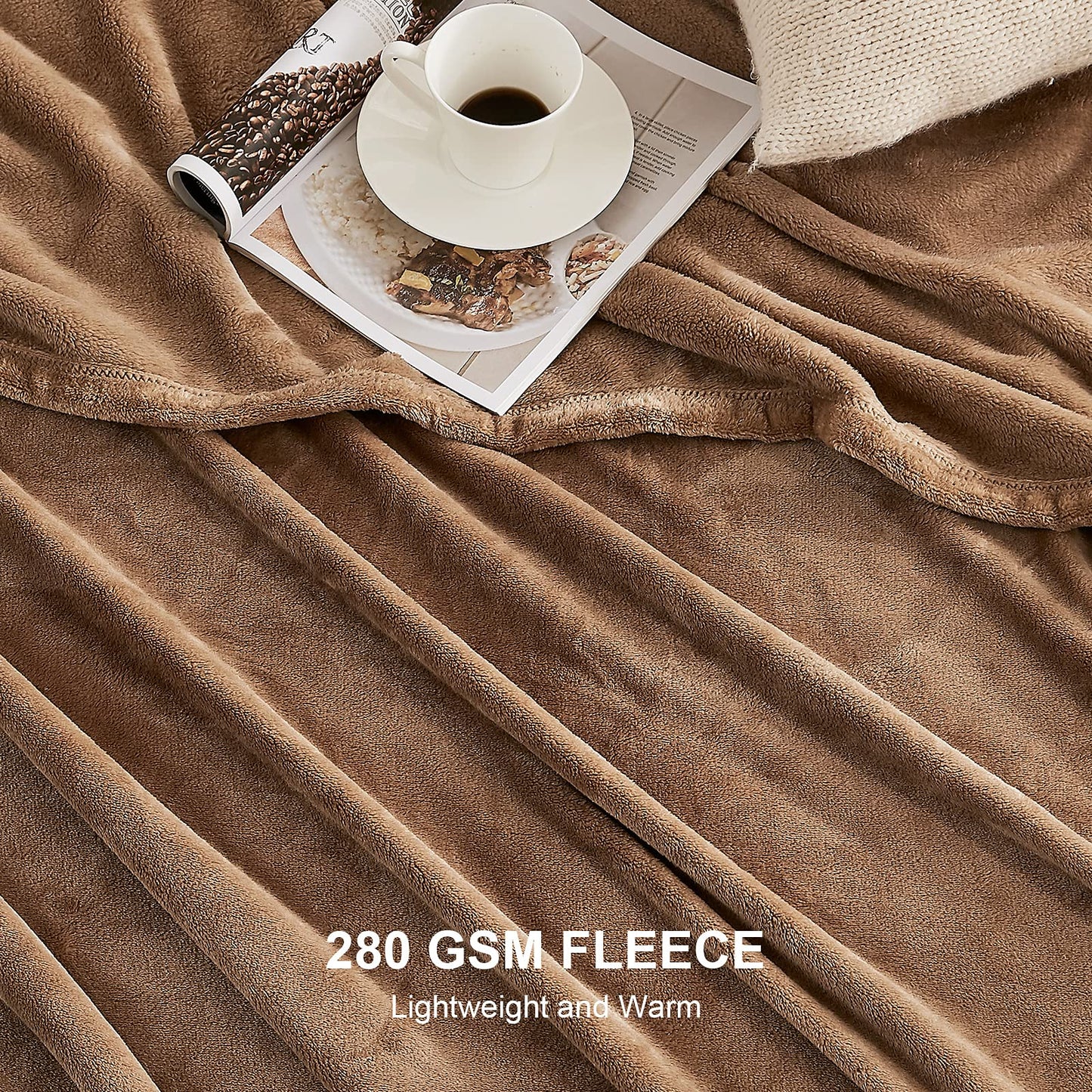 EHEYCIGA Fleece Blanket Extra Large Throws for Settees Fluffy Warm Soft Blanket for Bed Settees Armchairs, Fit All Season, Camel, 270x230cm King