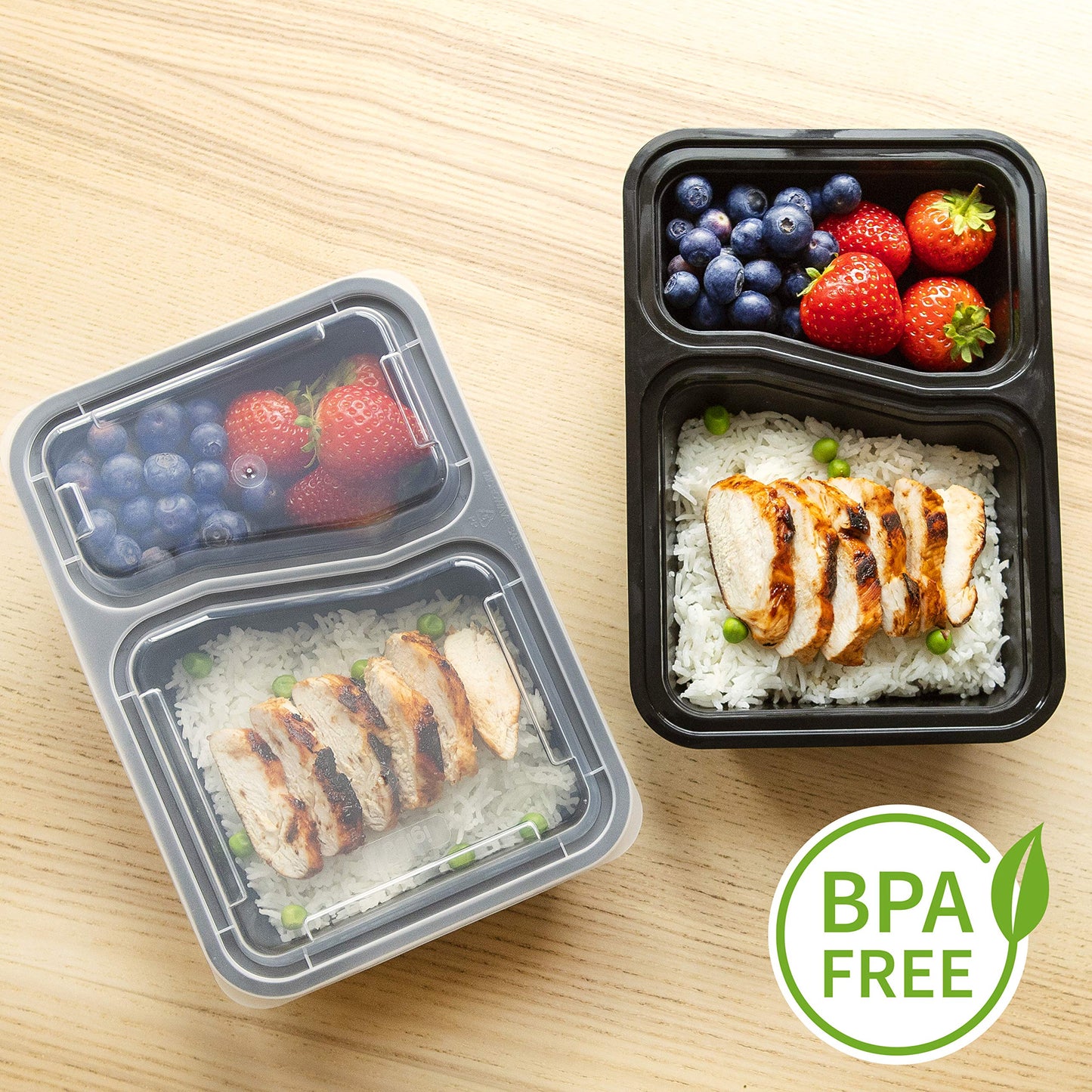 2 Compartment Meal Prep Containers - Reusable BPA Free Plastic Food Storage Trays with Airtight Lids - Microwavable, Freezer and Dishwasher Safe - Stackable Bento Lunch Boxes – [10 Pack, 30 oz] 10