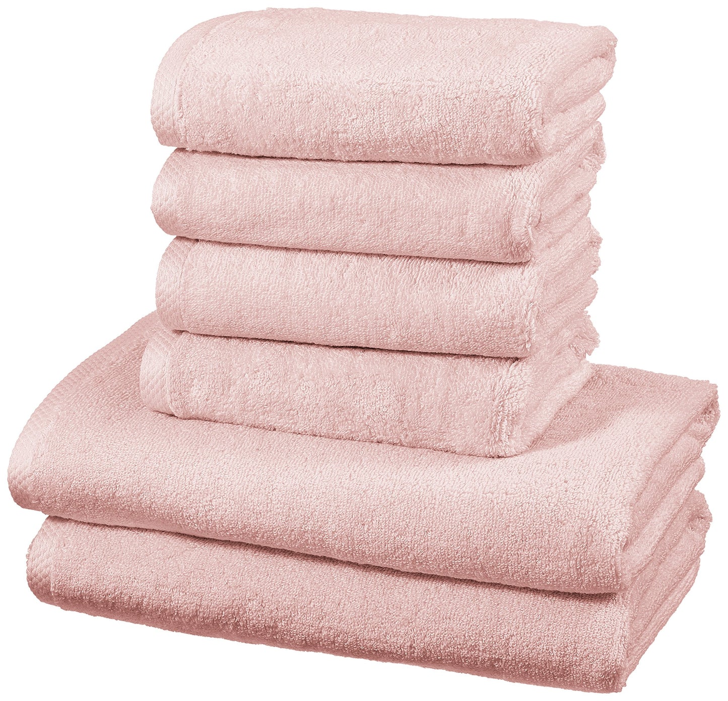 Amazon Basics Quick Dry Towel Set, 2 Bath and 4 Hand - Petal Pink 2 Bath + 4 Hand 6-Piece Set