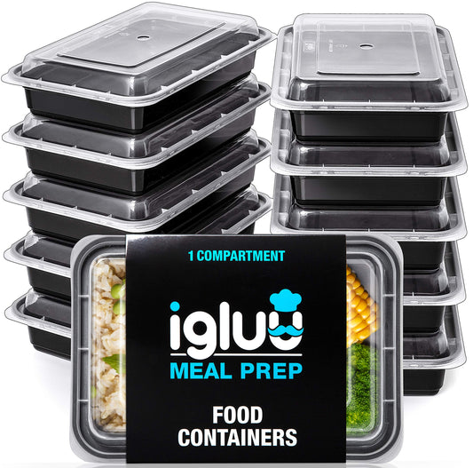 [20 Pack] 1 Compartment BPA Free Reusable Meal Prep Containers - Plastic Food Storage Trays with Airtight Lids - Microwavable, Freezer and Dishwasher Safe - Stackable Bento Lunch Boxes (28 oz) 20