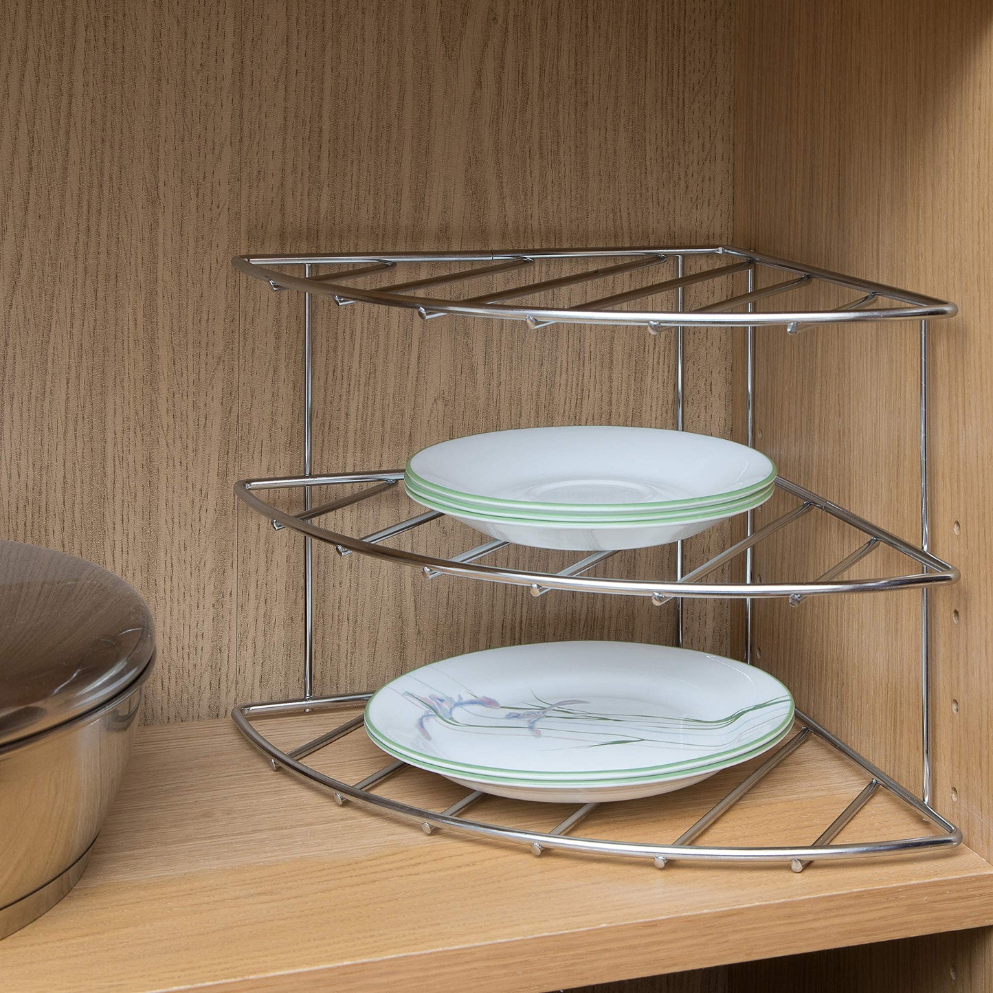 Amtido Plate Rack Kitchen Cupboard Organiser - 3 Tier Stand Holder Storage – Chrome 1